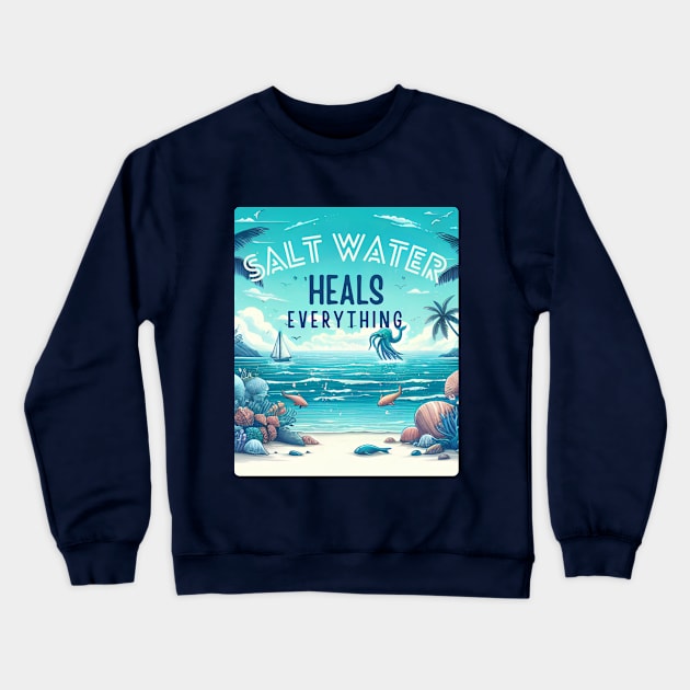 Saltwater Heals Everything Seashore Tropical Beach Saltwater Therapy Crewneck Sweatshirt by MugMusewear